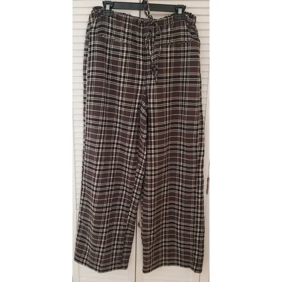 NEW FREE PEOPLE HUDSON CANYON CHARCOAL COMBO SLOUCHY PLAID COTTON PANTS MEDIUM - Picture 5 of 12